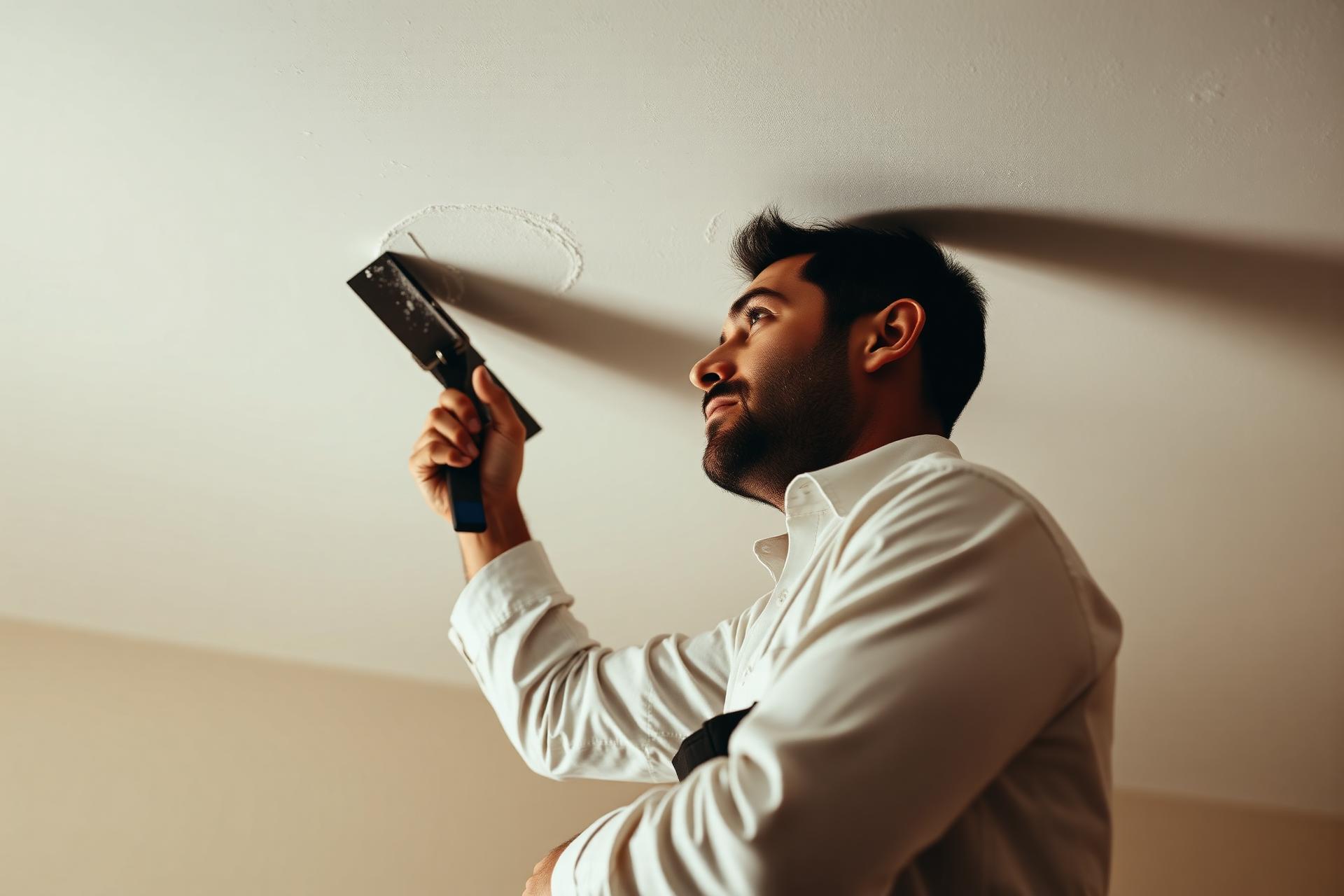 Master plasterer smoothing a Sydney ceiling